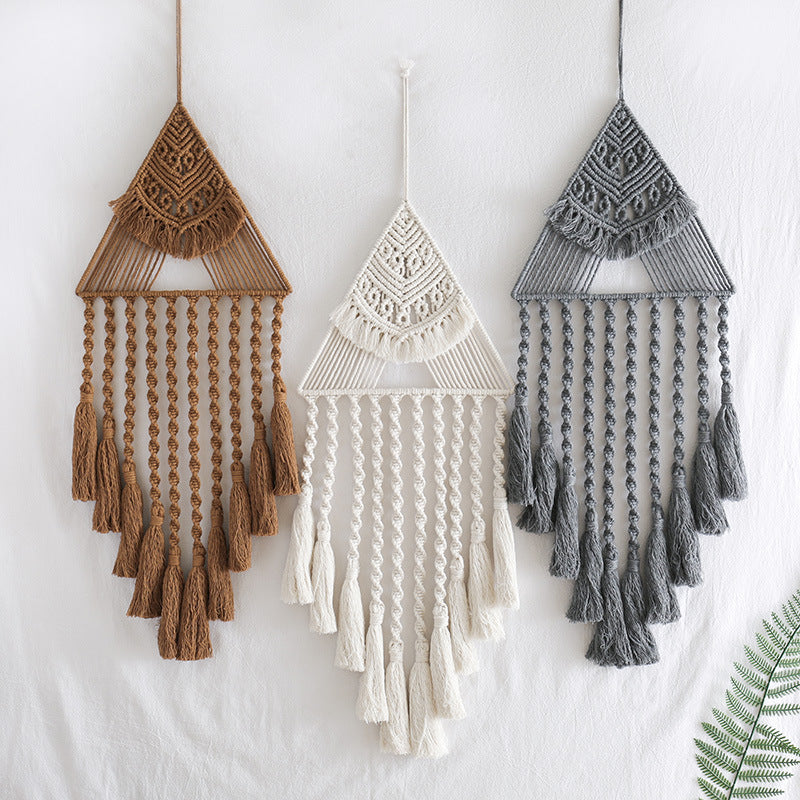 Boho Triangle Dream Catcher – Handwoven Wall Pendant for Living Room
