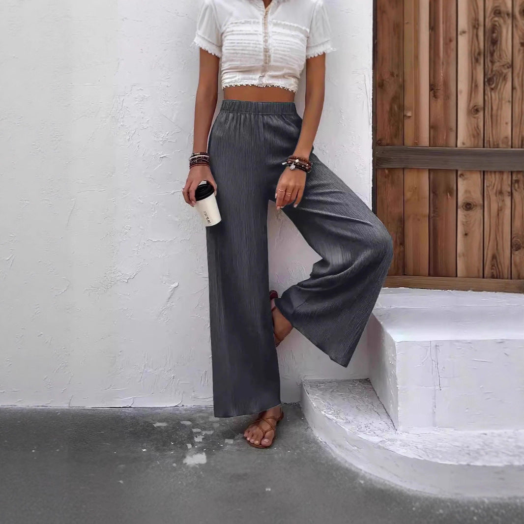 Womens Casual Loose Slimming Wrinkled Wide-Leg Pants
