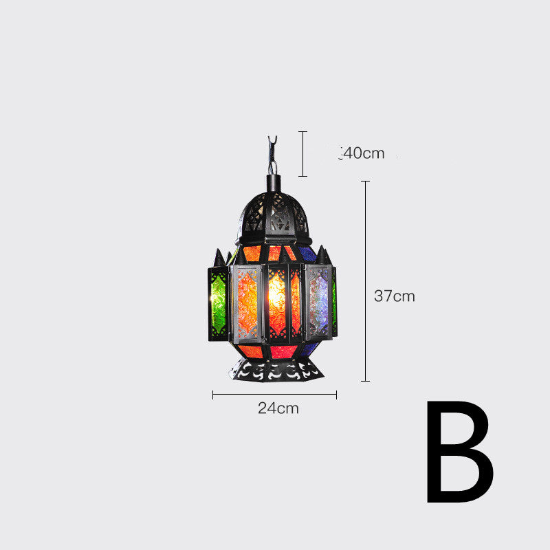 Moroccan Stained Glass Chandelier – Retro Iron Ceiling Lamp for Living Room