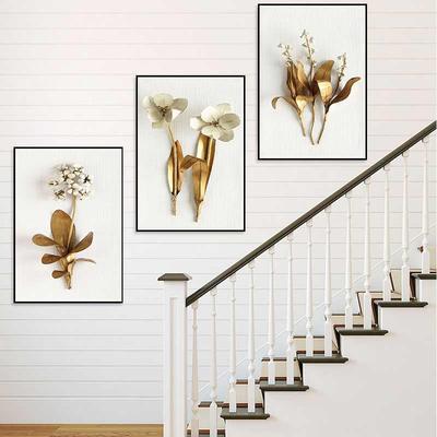 Light Luxury Golden Leaf Painting – Three‑Panel Wall Decor for Living Room Sofa Back