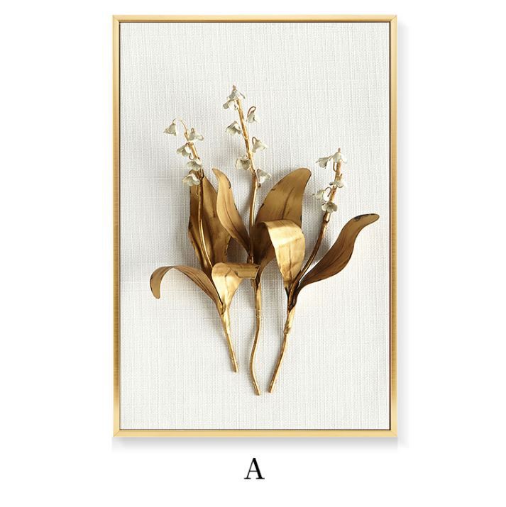 Light Luxury Golden Leaf Painting – Three‑Panel Wall Decor for Living Room Sofa Back
