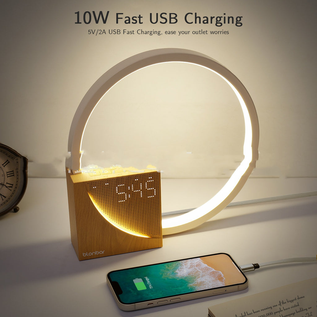 Touch Bedside Table Lamp with Natural Sounds – LED Alarm Clock Desk Lamp with 3-Level Dilemma Brightness