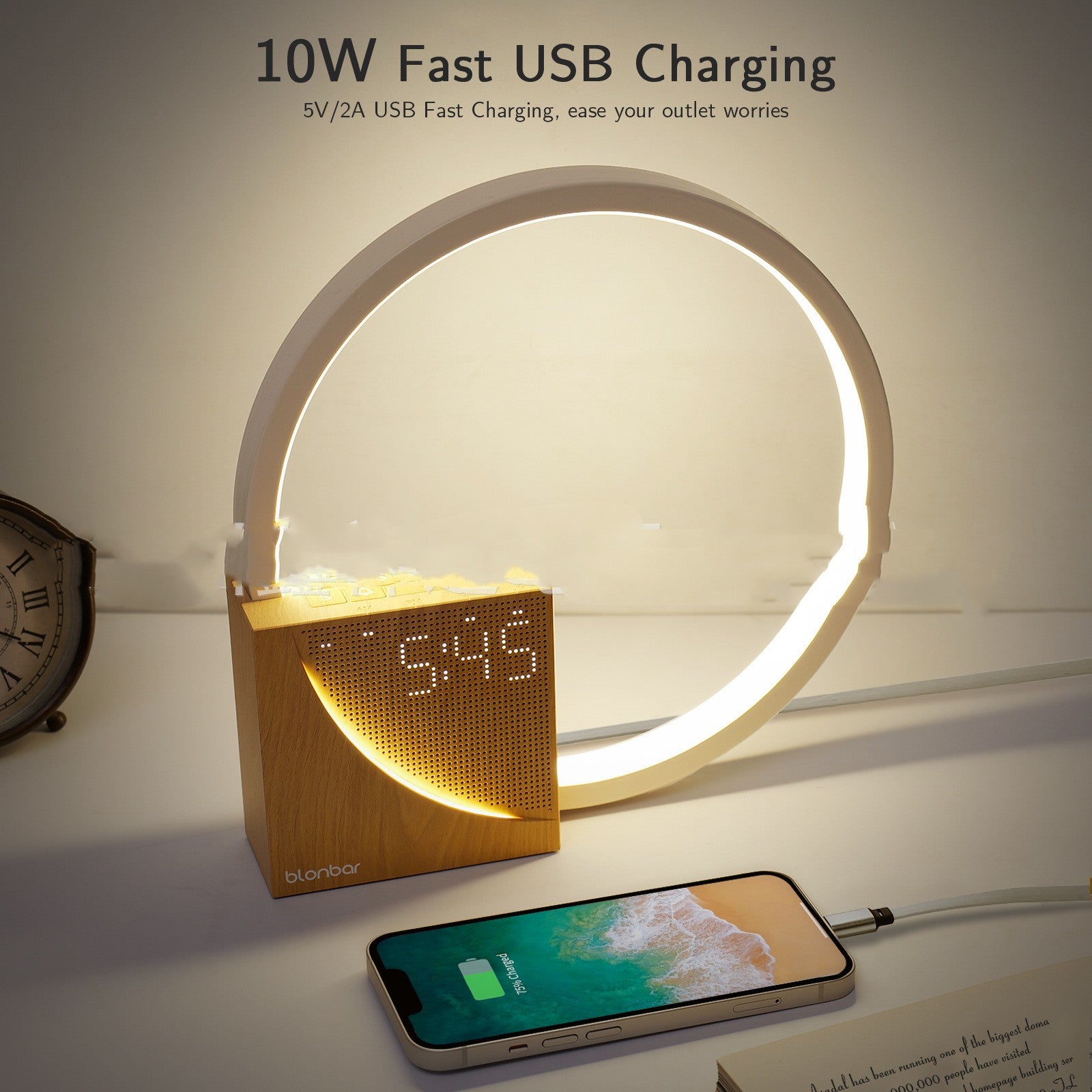 Touch Bedside Table Lamp with Natural Sounds – LED Alarm Clock Desk Lamp with 3-Level Dilemma Brightness