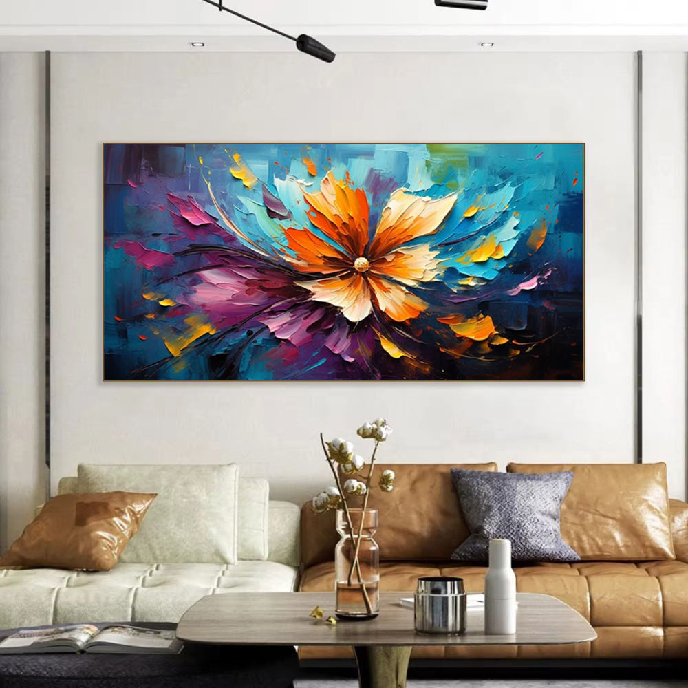 Abstract Floral Canvas – Handmade Oil Painting for Living Room Wall Decor (Unframed)