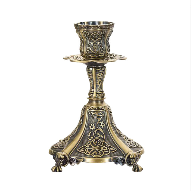Retro Alloy Candle Holder – Light Luxury Green Antique‑Style Candle Decor
