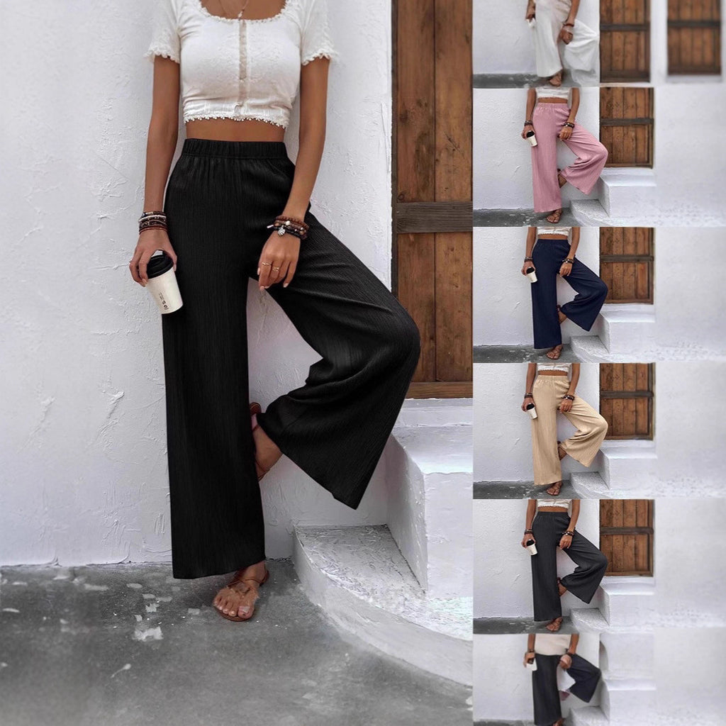 Womens Casual Loose Slimming Wrinkled Wide-Leg Pants