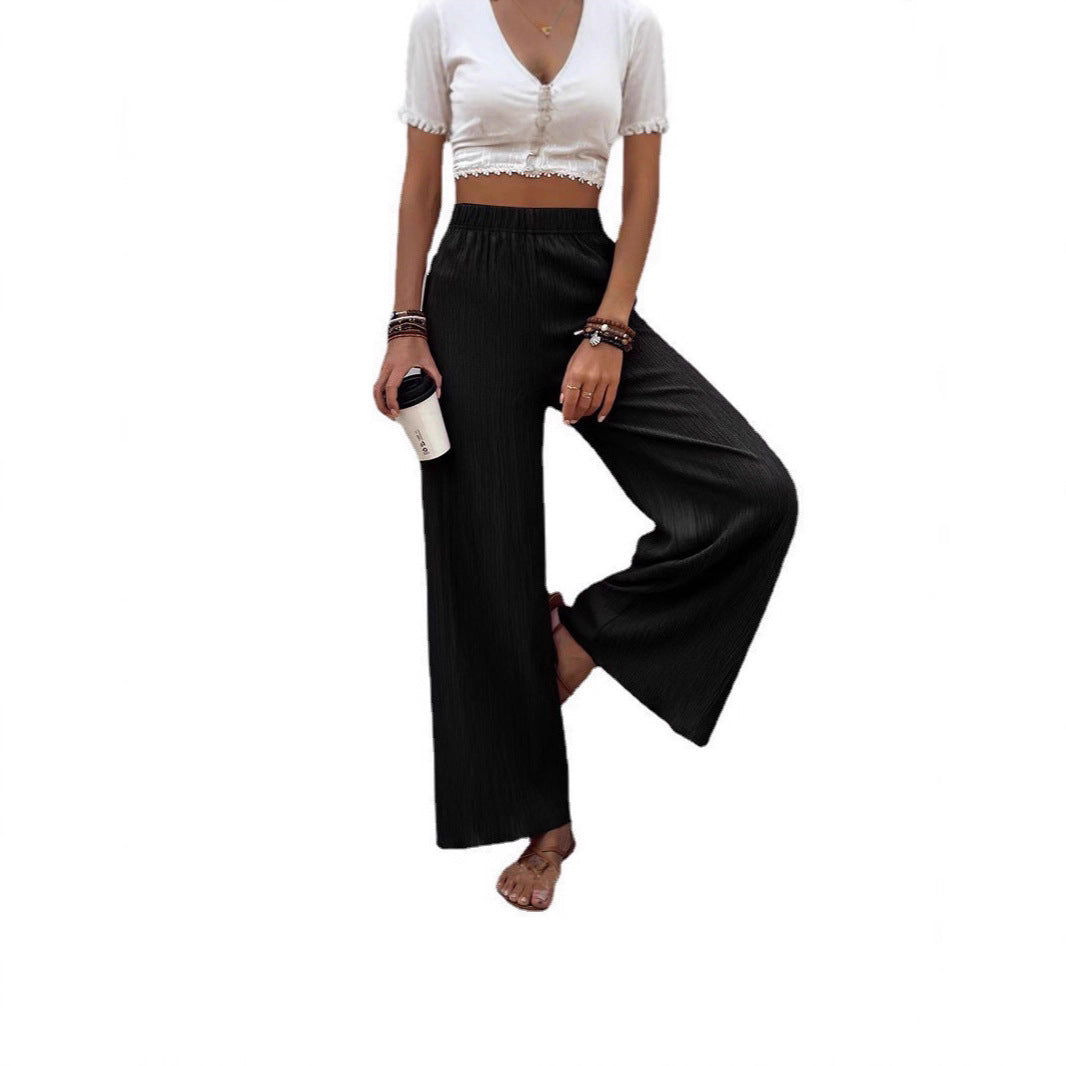 Womens Casual Loose Slimming Wrinkled Wide-Leg Pants