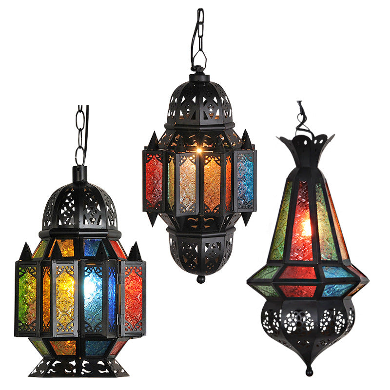 Moroccan Stained Glass Chandelier – Retro Iron Ceiling Lamp for Living Room