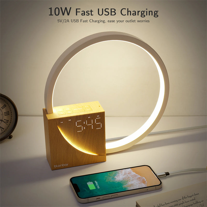 Touch Bedside Table Lamp with Natural Sounds – LED Alarm Clock Desk Lamp with 3-Level Dilemma Brightness