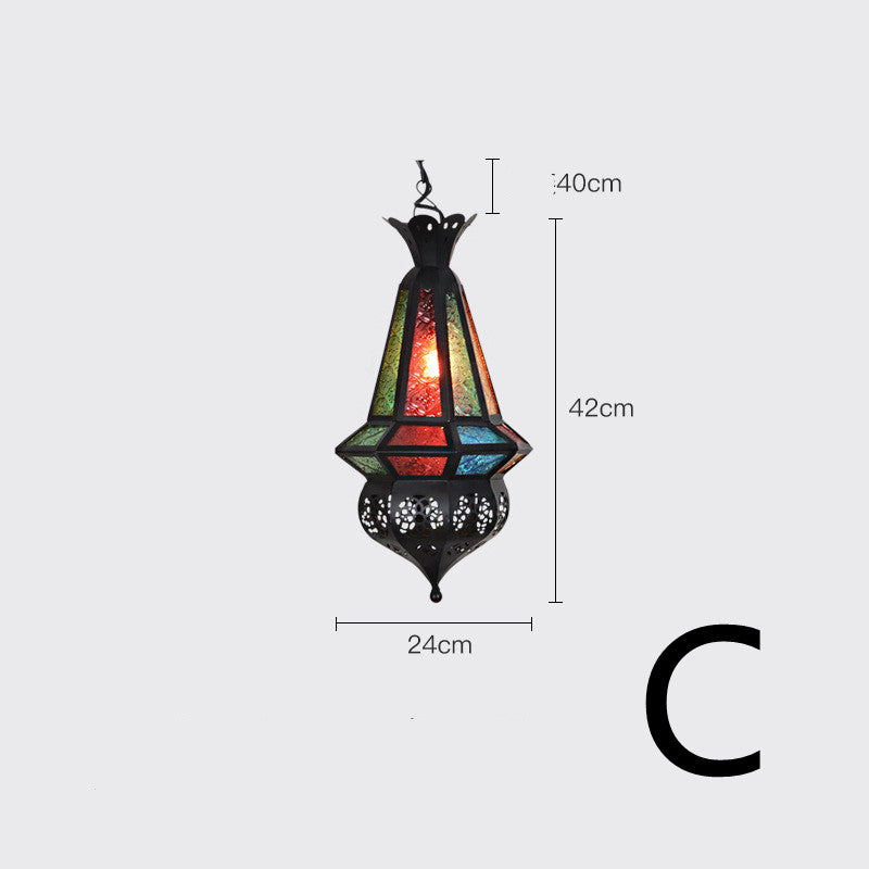 Moroccan Stained Glass Chandelier – Retro Iron Ceiling Lamp for Living Room