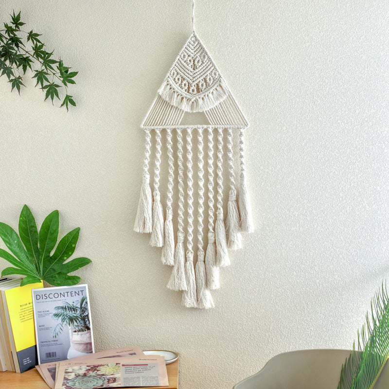 Boho Triangle Dream Catcher – Handwoven Wall Pendant for Living Room