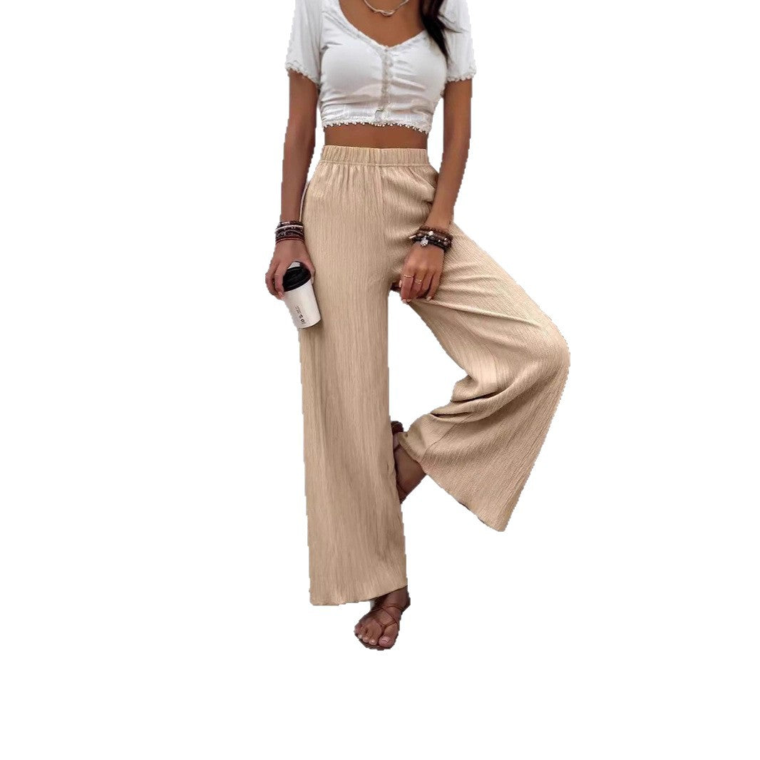 Womens Casual Loose Slimming Wrinkled Wide-Leg Pants