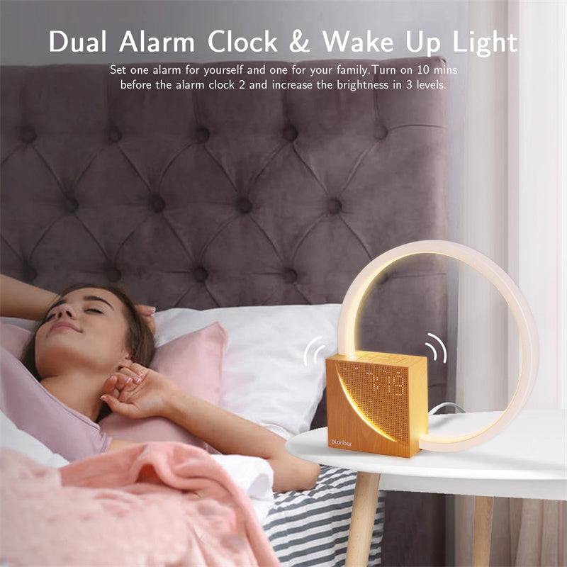 Touch Bedside Table Lamp with Natural Sounds – LED Alarm Clock Desk Lamp with 3-Level Dilemma Brightness