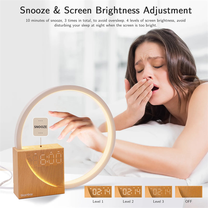 Touch Bedside Table Lamp with Natural Sounds – LED Alarm Clock Desk Lamp with 3-Level Dilemma Brightness