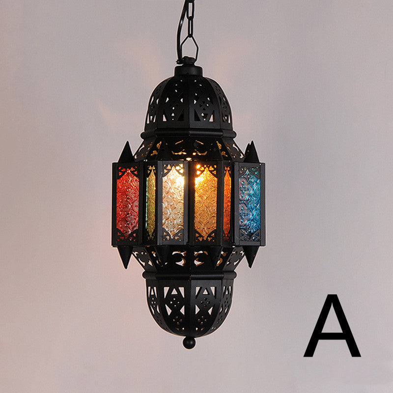 Moroccan Stained Glass Chandelier – Retro Iron Ceiling Lamp for Living Room