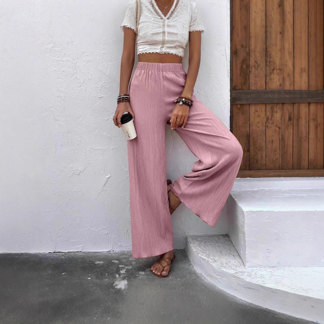 Womens Casual Loose Slimming Wrinkled Wide-Leg Pants