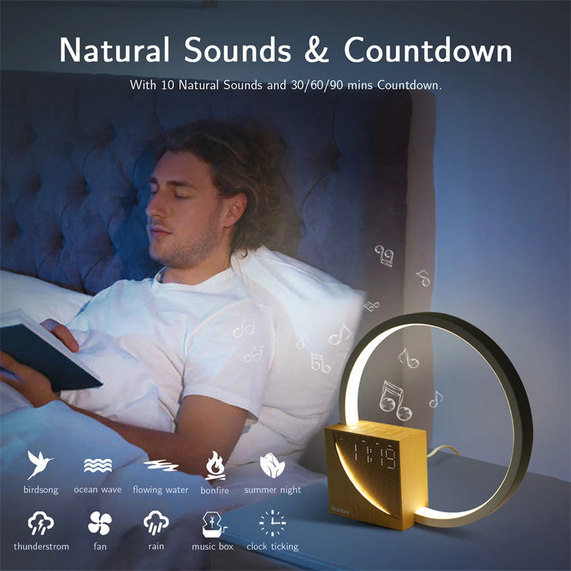 Touch Bedside Table Lamp with Natural Sounds – LED Alarm Clock Desk Lamp with 3-Level Dilemma Brightness