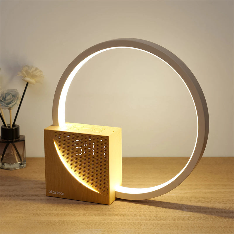 Touch Bedside Table Lamp with Natural Sounds – LED Alarm Clock Desk Lamp with 3-Level Dilemma Brightness