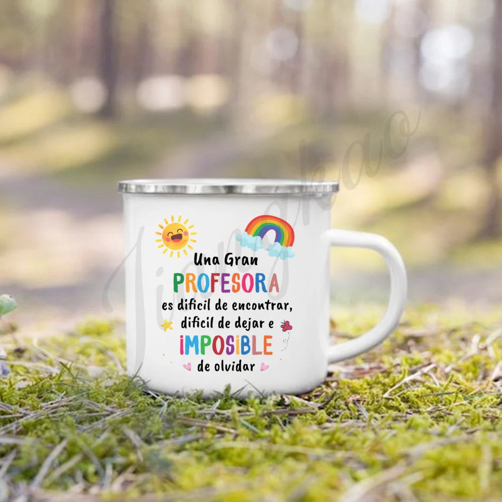 Best Teacher in The World Print Mug Creative Coffee Cup Drinks Enamel Cup Handle Drinkware Teacher's Day Thanks Gift for Teacher