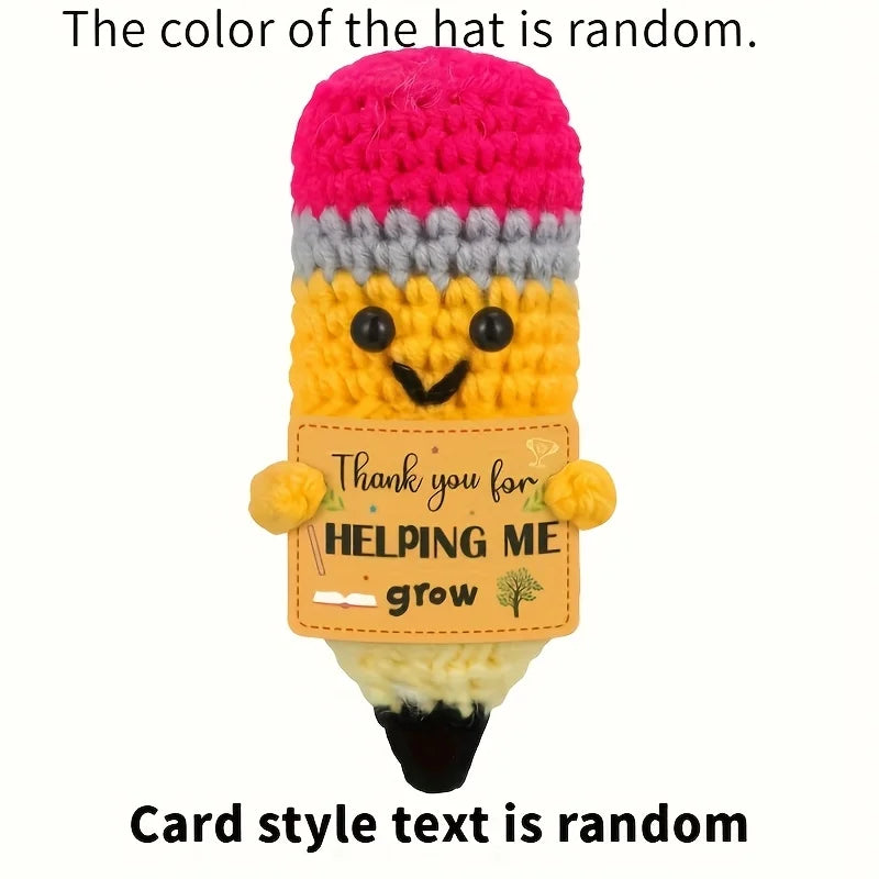 1pc Vibrant Yellow Crochet Pencil Amigurumi with "BEST TEACHER EVER" Gift Tag - Ideal for Teacher Appreciation & DIY Craft Decor