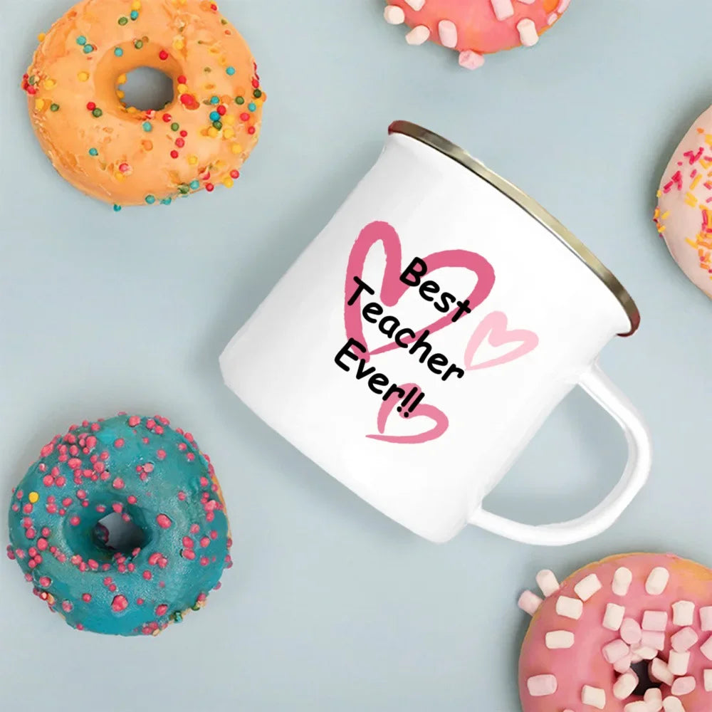 Best Teacher Ever Enamel Mugs Teacher's Day Best Original Teacher's Gift Drink Juice Coffee Cocoa Milk Beer Handle Mug