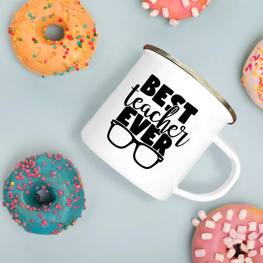 Best Teacher Ever Enamel Mugs Teacher's Day Best Original Teacher's Gift Drink Juice Coffee Cocoa Milk Beer Handle Mug