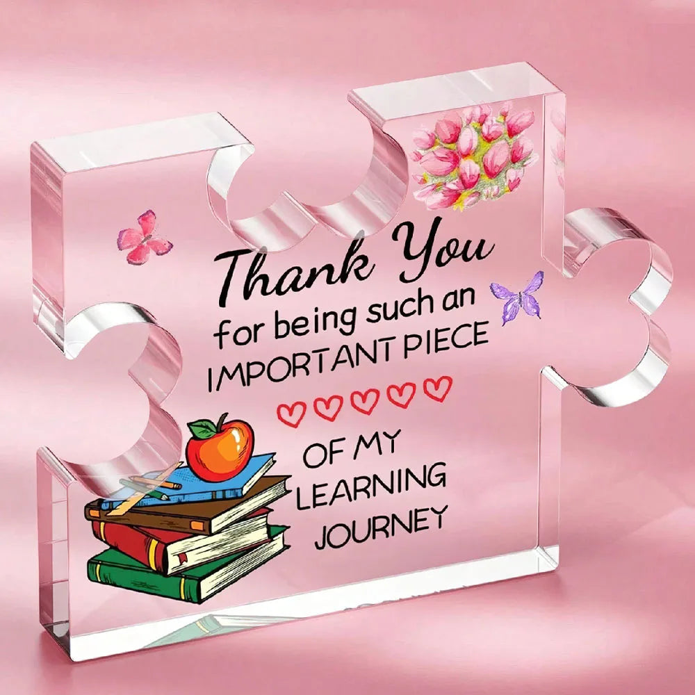 1pc Acrylic Teacher Appreciation Puzzle Gift Design Thank You Gift, Great For Birthday And Retirement Office Desk Decoration
