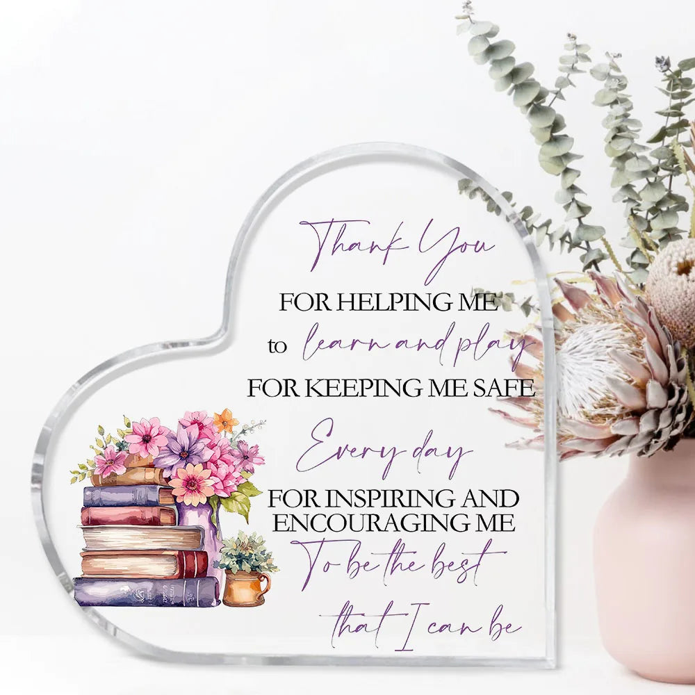 Teachers Appreciation Gifts, Inspirational Heart-Shaped Acrylic Sign, Thank You for Helping Me Grow