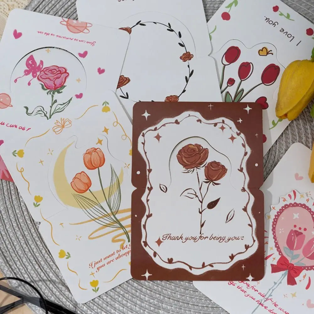 10pcs Exquisite DIY Decoration Greeting Card Handwriting Thank You Message Card Invitation Bouquet Series Teacher's Day