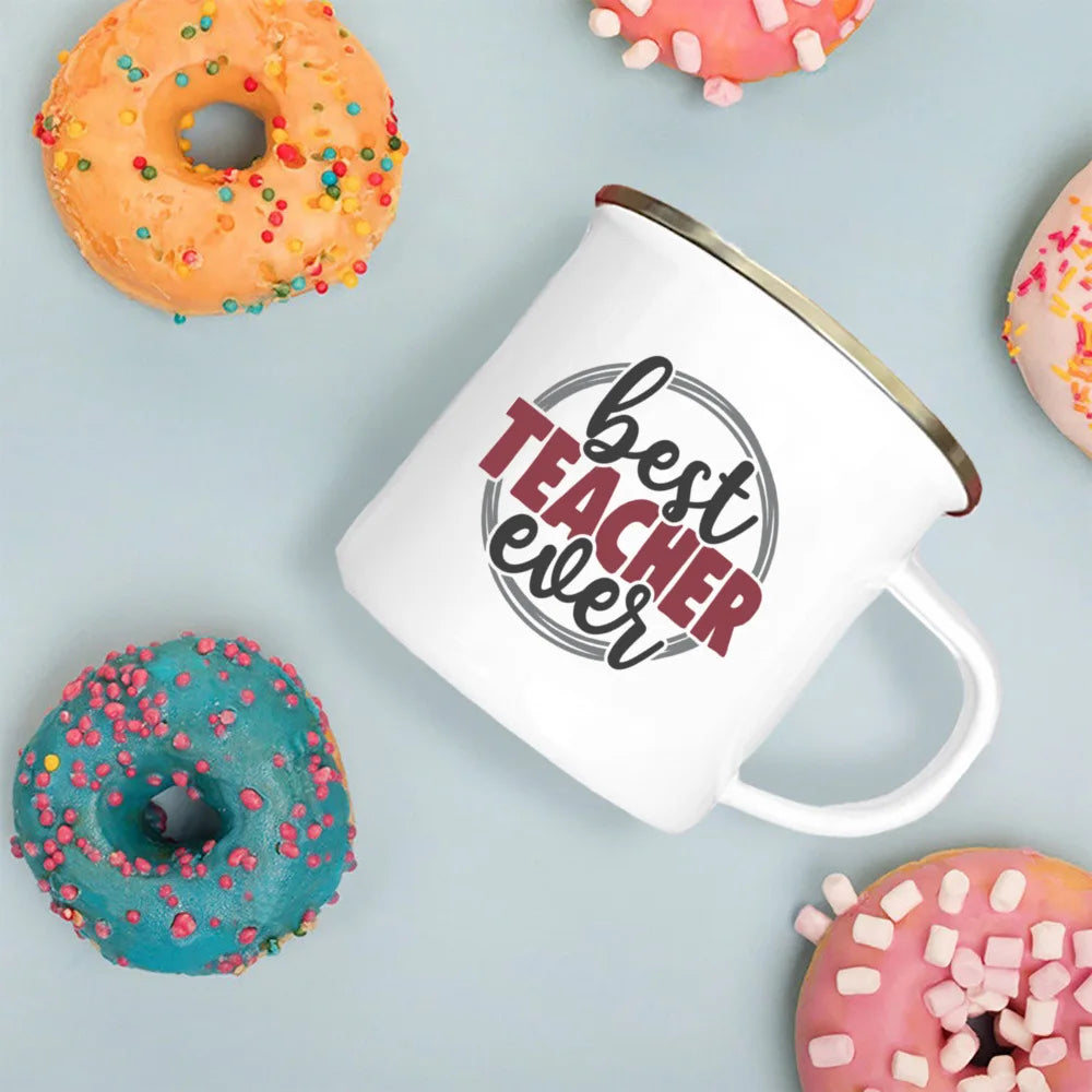 Best Teacher Ever Enamel Mugs Teacher's Day Best Original Teacher's Gift Drink Juice Coffee Cocoa Milk Beer Handle Mug