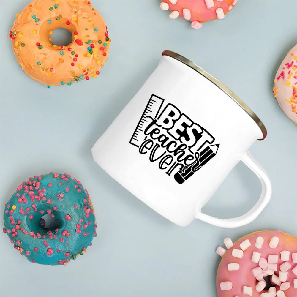 Best Teacher Ever Enamel Mugs Teacher's Day Best Original Teacher's Gift Drink Juice Coffee Cocoa Milk Beer Handle Mug