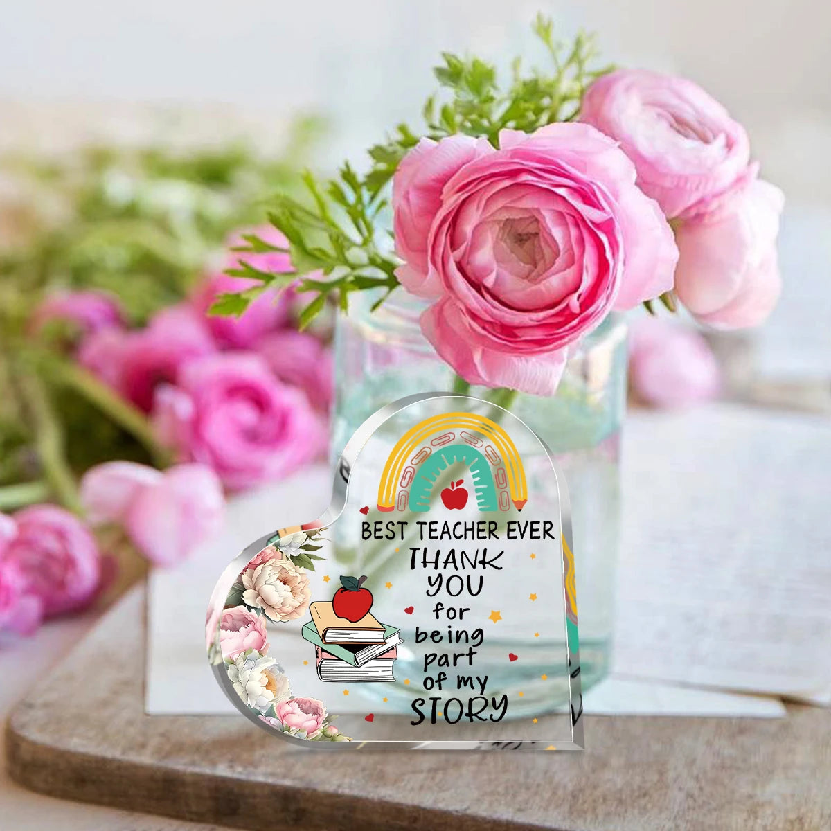 1PC Acrylic Heart Plaque for Teacher's Day Gifts, Best Teacher Ever Thank you,Paperweight Keepsake Gifts for Mom Christmas Decor