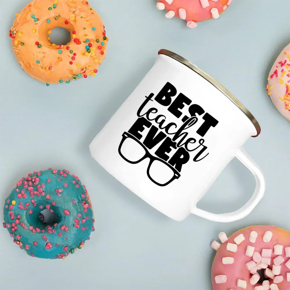 Best Teacher Ever Enamel Mugs Teacher's Day Best Original Teacher's Gift Drink Juice Coffee Cocoa Milk Beer Handle Mug