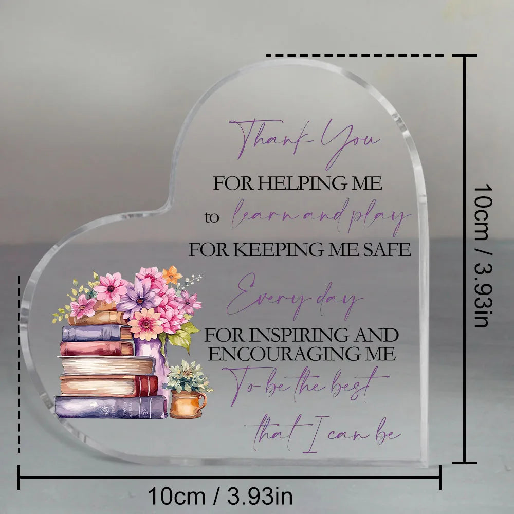 Teachers Appreciation Gifts, Inspirational Heart-Shaped Acrylic Sign, Thank You for Helping Me Grow