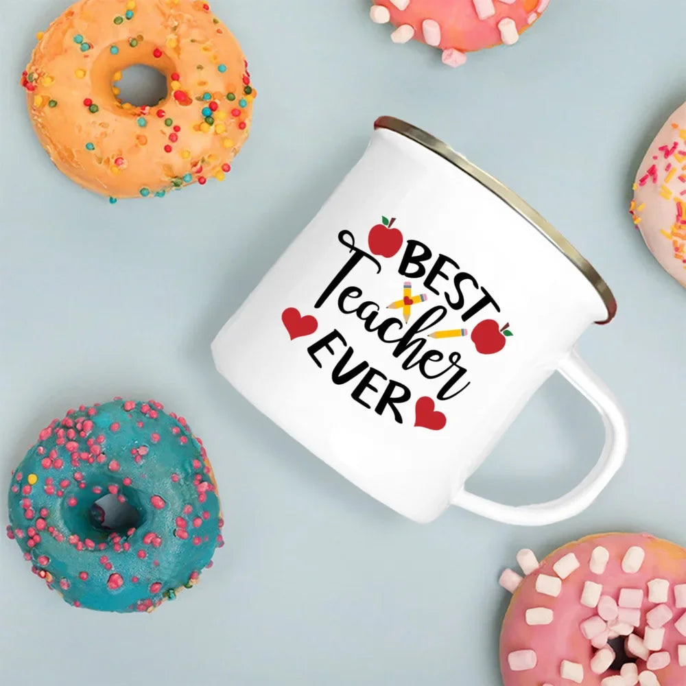 Best Teacher Ever Enamel Mugs Teacher's Day Best Original Teacher's Gift Drink Juice Coffee Cocoa Milk Beer Handle Mug