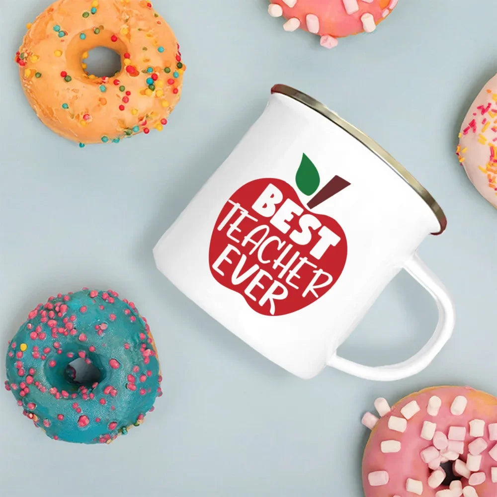 Best Teacher Ever Enamel Mugs Teacher's Day Best Original Teacher's Gift Drink Juice Coffee Cocoa Milk Beer Handle Mug