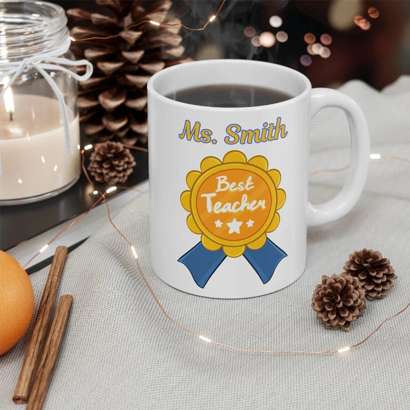 1pcs Personalized name Best Teacher Ceramic Mug custom perfect teacher appreciation gift Back To School decorate table Supplies