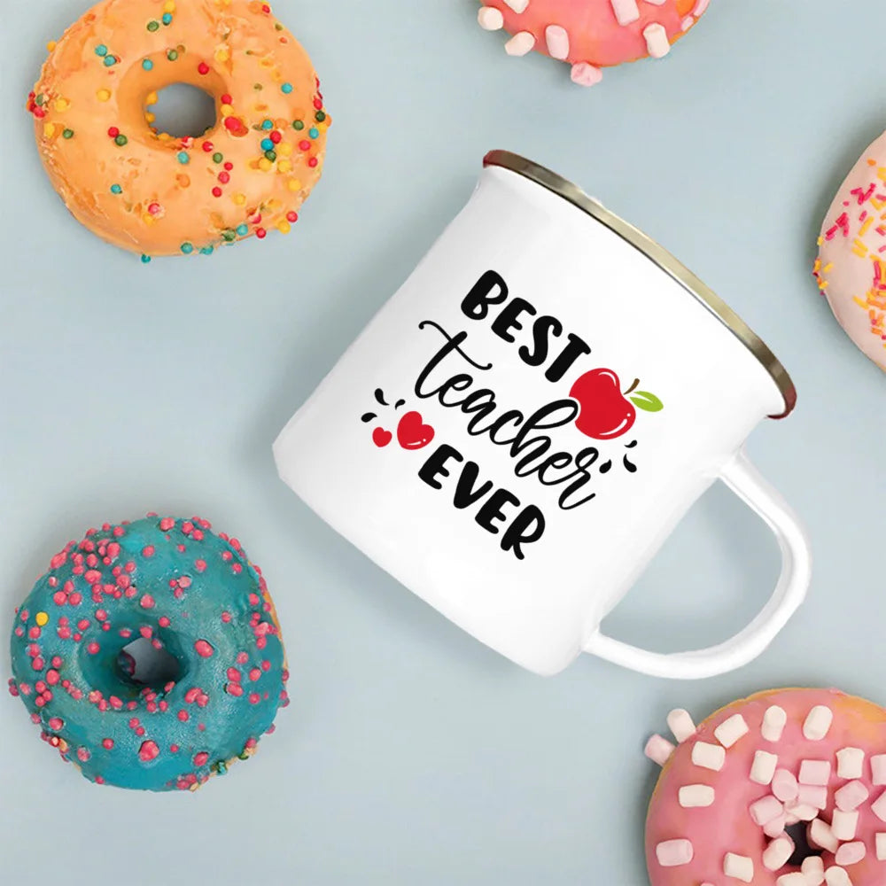 Best Teacher Ever Enamel Mugs Teacher's Day Best Original Teacher's Gift Drink Juice Coffee Cocoa Milk Beer Handle Mug