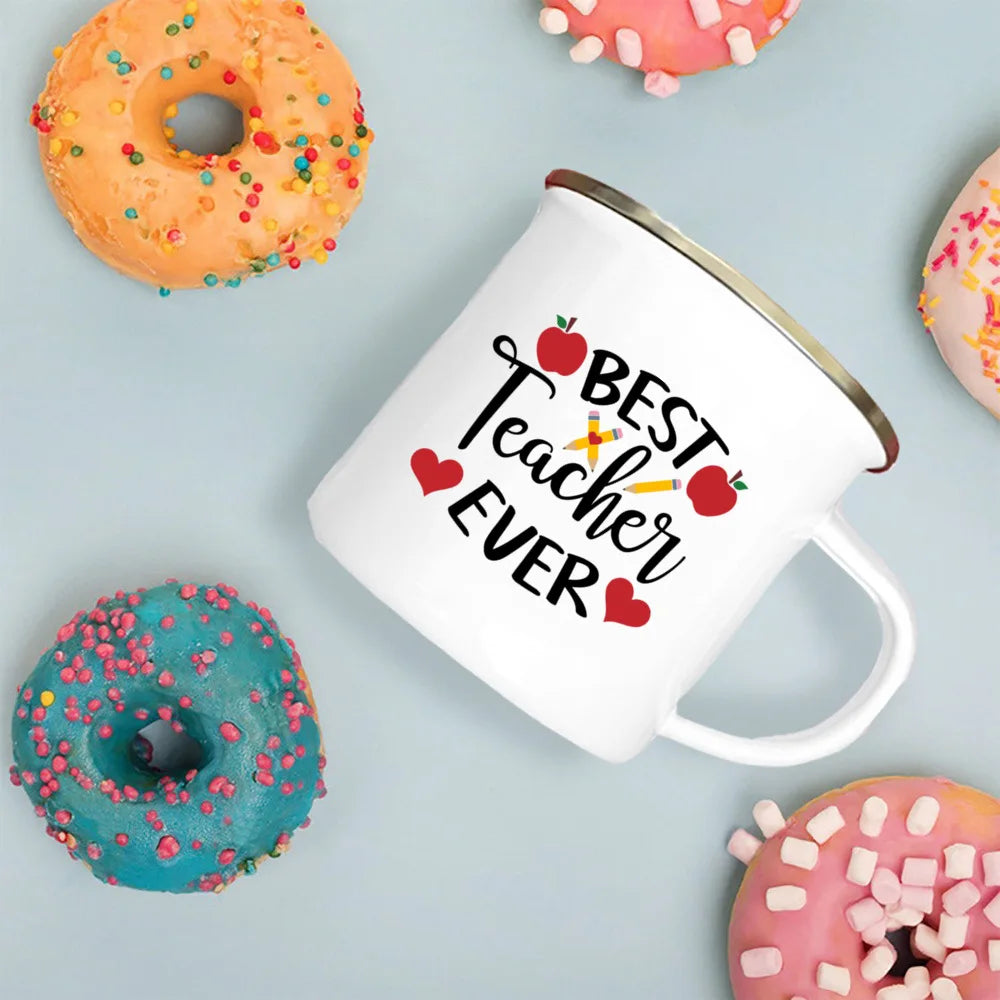 Best Teacher Ever Enamel Mugs Teacher's Day Best Original Teacher's Gift Drink Juice Coffee Cocoa Milk Beer Handle Mug