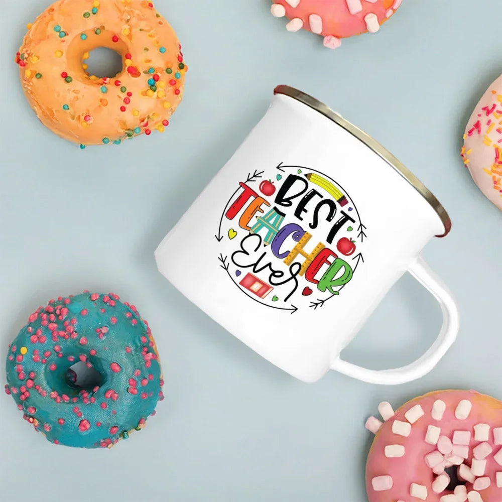 Best Teacher Ever Enamel Mugs Teacher's Day Best Original Teacher's Gift Drink Juice Coffee Cocoa Milk Beer Handle Mug