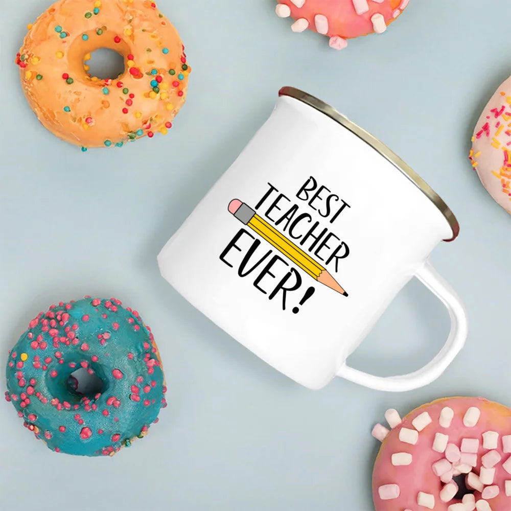 Best Teacher Ever Enamel Mugs Teacher's Day Best Original Teacher's Gift Drink Juice Coffee Cocoa Milk Beer Handle Mug