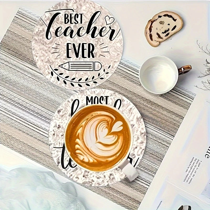 8pcs 2D Wooden Teacher Gratitude Coaster with Motivational Phrases Heat-resistant Beverage Mat For Coffee Tea Drink Teacher Gift