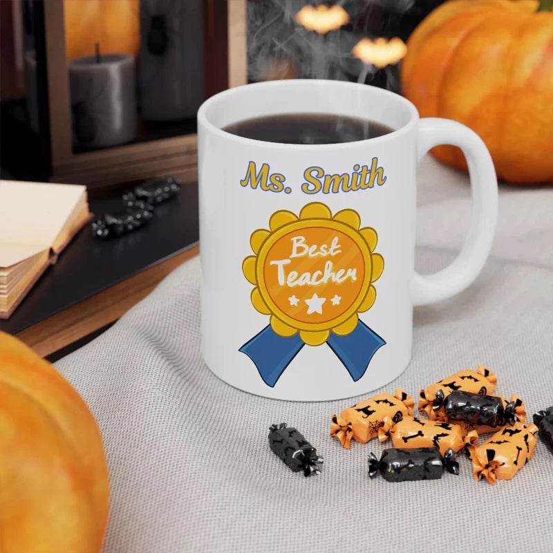 1pcs Personalized name Best Teacher Ceramic Mug custom perfect teacher appreciation gift Back To School decorate table Supplies