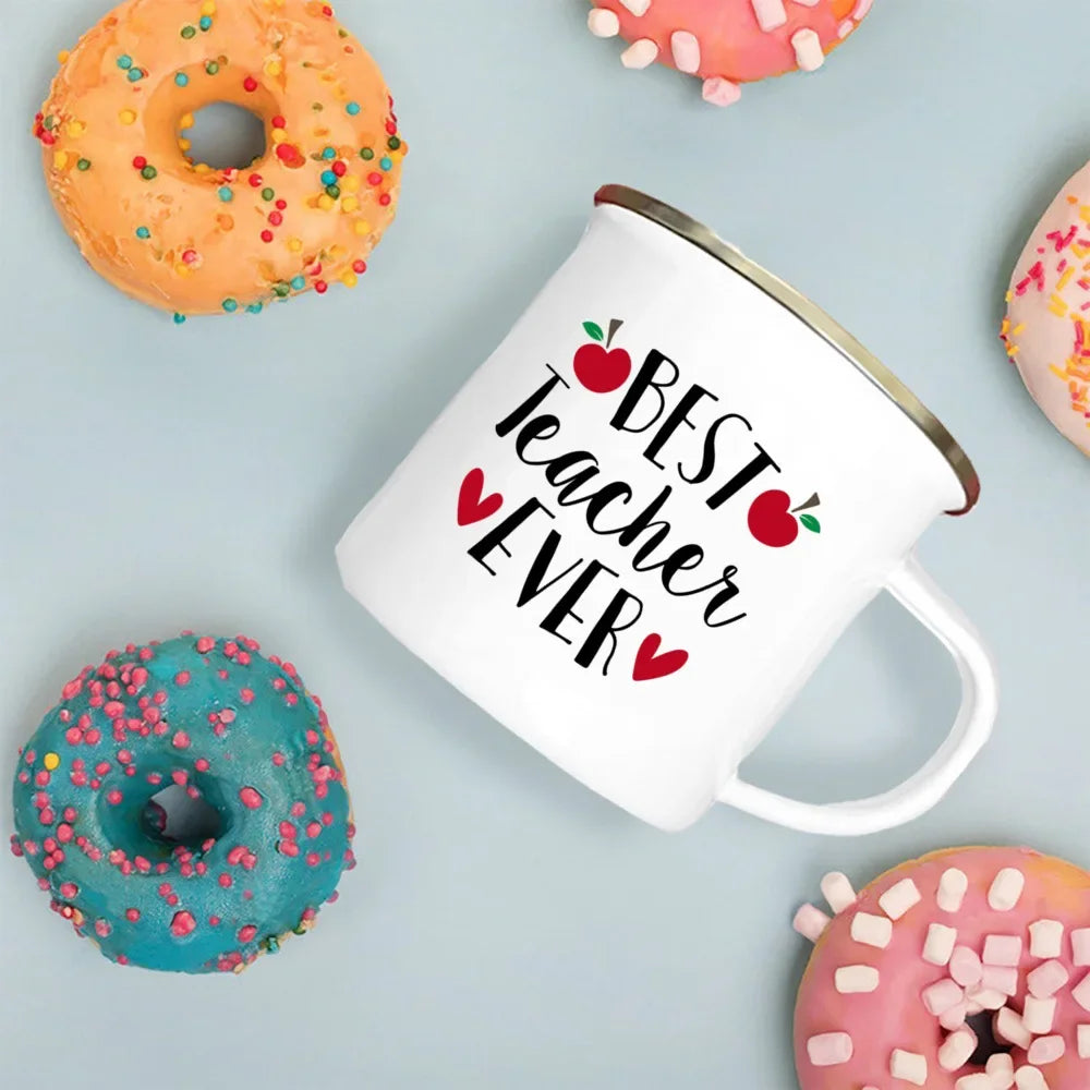 Best Teacher Ever Enamel Mugs Teacher's Day Best Original Teacher's Gift Drink Juice Coffee Cocoa Milk Beer Handle Mug
