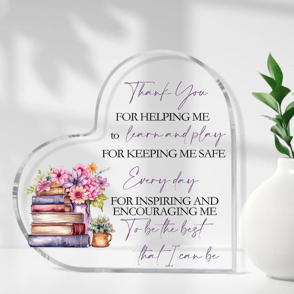 Teachers Appreciation Gifts, Inspirational Heart-Shaped Acrylic Sign, Thank You for Helping Me Grow