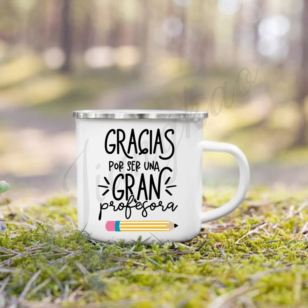 Best Teacher in The World Print Mug Creative Coffee Cup Drinks Enamel Cup Handle Drinkware Teacher's Day Thanks Gift for Teacher