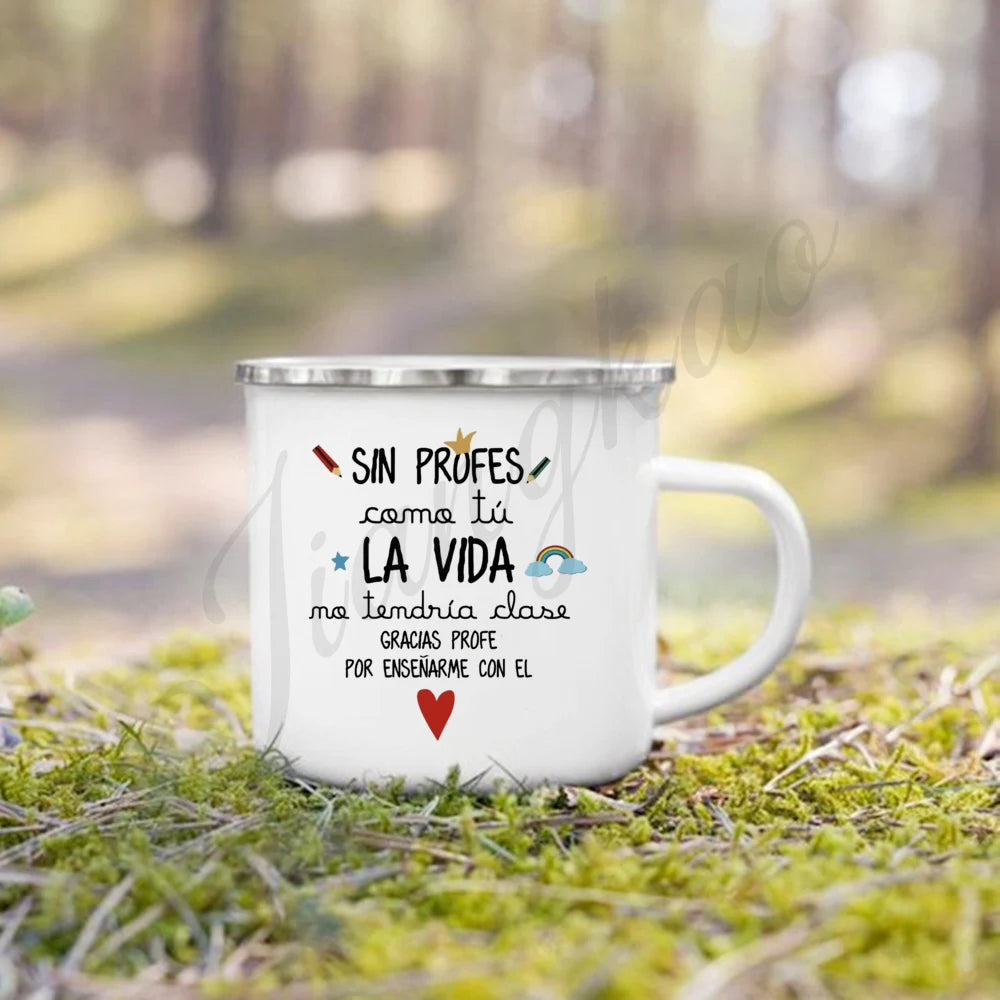 Best Teacher in The World Print Mug Creative Coffee Cup Drinks Enamel Cup Handle Drinkware Teacher's Day Thanks Gift for Teacher