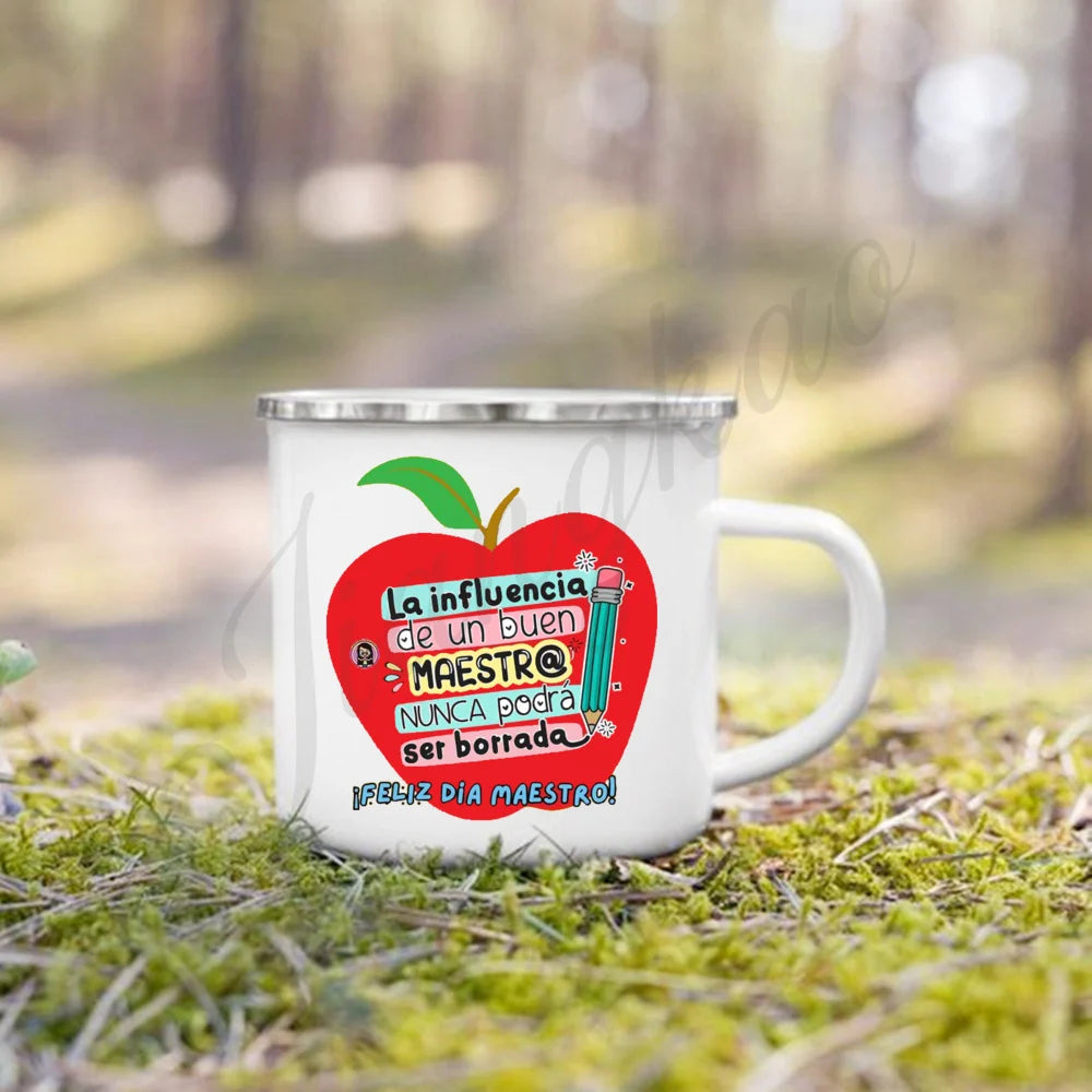 Best Teacher in The World Print Mug Creative Coffee Cup Drinks Enamel Cup Handle Drinkware Teacher's Day Thanks Gift for Teacher