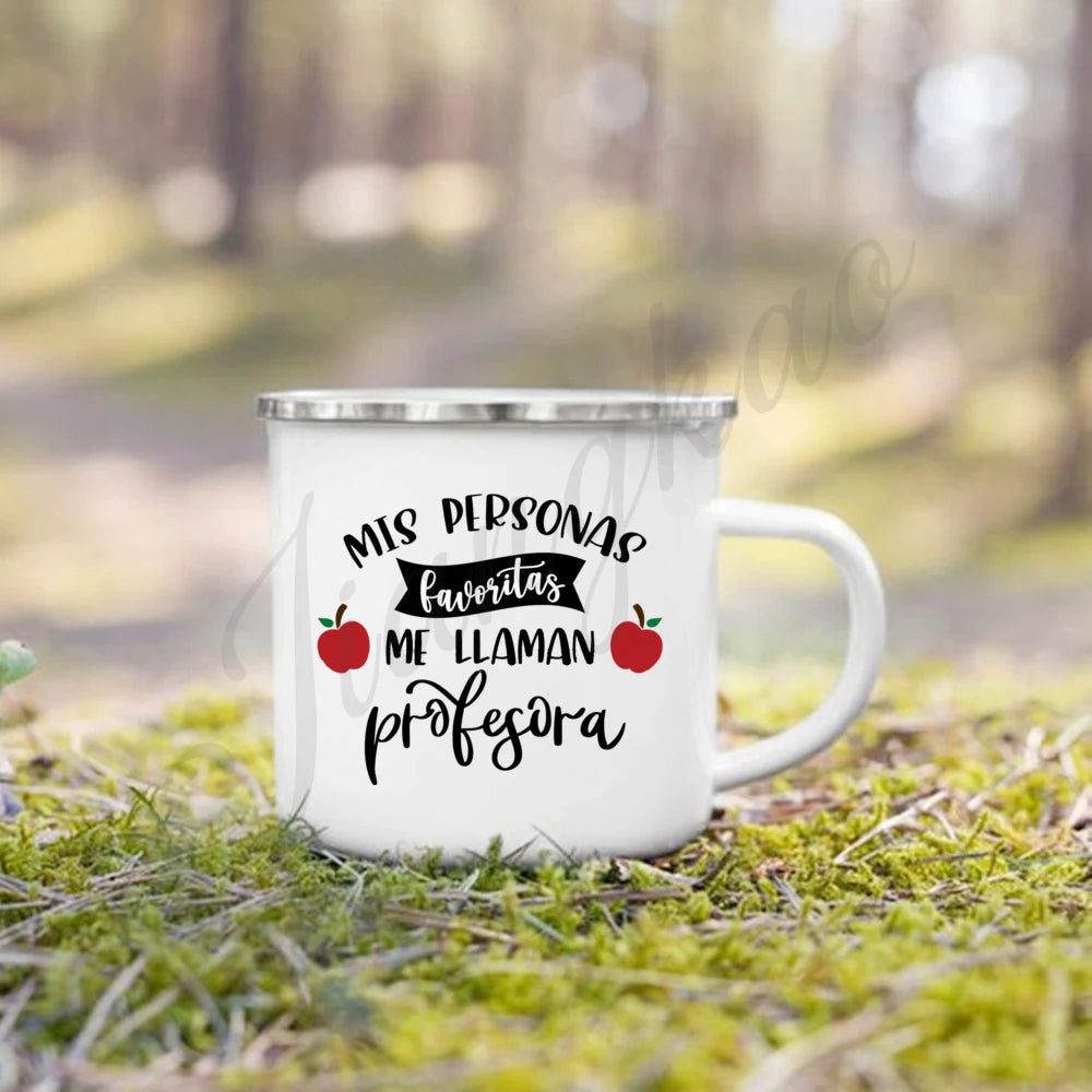 Best Teacher in The World Print Mug Creative Coffee Cup Drinks Enamel Cup Handle Drinkware Teacher's Day Thanks Gift for Teacher