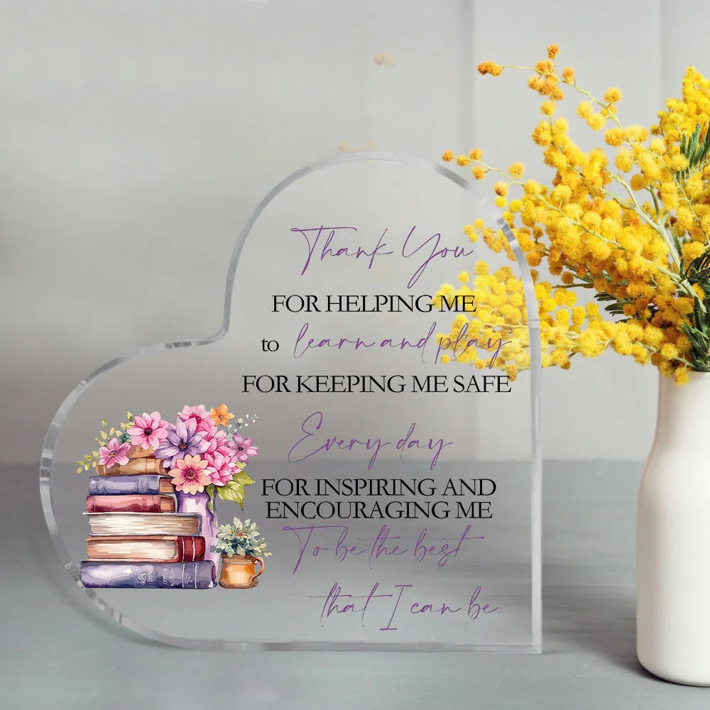Teachers Appreciation Gifts, Inspirational Heart-Shaped Acrylic Sign, Thank You for Helping Me Grow